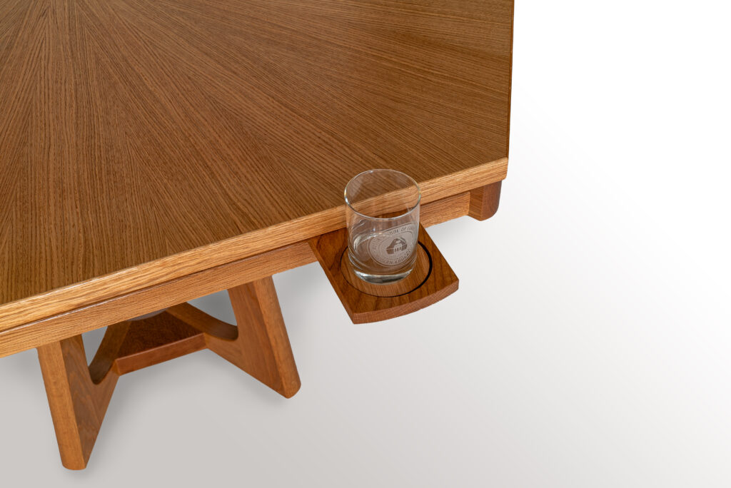 Peercium Game Table with custom coasters.