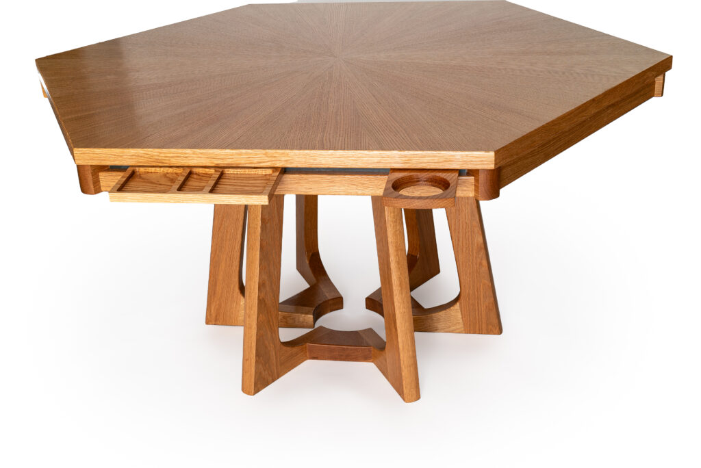 Peercium Game Table has a magnetic rail for trays and cup holders.